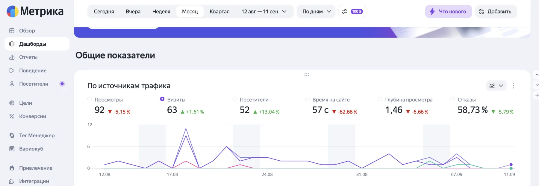 Статистика Яндекс Метрики блога Дока-Строй за период с 12 августа по 11 сентября 2026 года